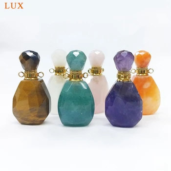 Pietre naturale piatra Sticla de parfum Pandantiv culoare Aur placat cu difuzor de ametist Cristal rose Cuarț uleiuri esențiale pentru Colier
