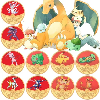 Pokemon Monede De Metal Mewtwo Charizard Monedă Comemorativă Pikachu Cărți De Joc Pokemon Placat Cu Favorite Aur Copii Jucărie Cadou