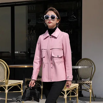 Populare De Toamnă De Primăvară De Moda Noua Jacheta Din Piele Roz Drăguț Îmbrăcăminte De Lungime Medie Doamna Haină De Piele De Oaie De Înaltă Calitate