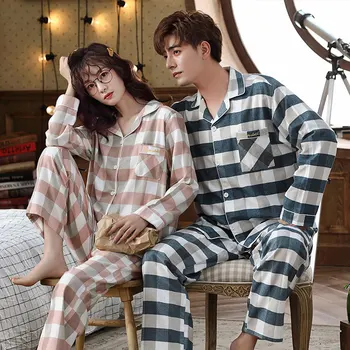 Primăvara Și Toamna Proaspete Plus Dimensiuni Din Bumbac Cu Maneca Lunga, Pijamale Largi Om Liber Set De Pijama