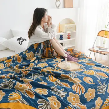 Pătură Rece Moale Imprimat cu Cinci straturi de Fibre de Bumbac Subțire Quilt de Lux Pentru Răcire Vara Canapea Acoperi Pat se Spală la Mașină Cuvertură de pat