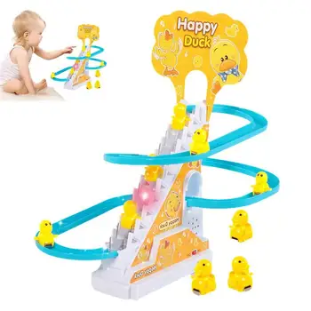 Rață Roller Coaster de Jucărie 9 Rațe Electric LED Roller Coaster Jucării Pentru Copii mici, Animale de Alpinism Scări Și Diapozitive Muzicale Jucarii Distractive