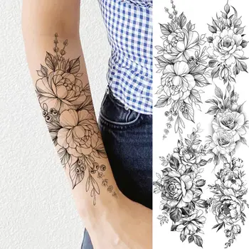 Realist Bujor Flori Tatuaje Temporare Pentru Femei Adulte A Crescut Dahlia Luna False Rezistent La Apă Tatuaj Body Art Decor Tatoo Hârtie