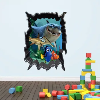 Rechin Nemo Pește Sub Mare 3D Perete Amovibil Decalcomanii de Baie Autocolant Copii Decor Poster Mural