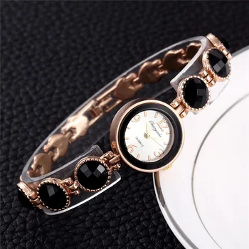 Reloj Hombre Doamnelor Aur a Crescut Brățară Ceas din metal cu un Design 3par Viața Impermeabil Negru Cristal de Cuarț Erkek Kol Saati
