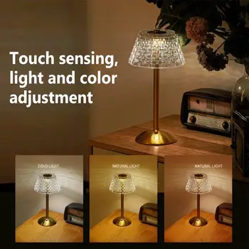 Retro Led Masă Lampă Reîncărcabilă Cristal Abajur Touch Senzor De Lumina De Noapte Pentru Noptiera Dormitor Decor Acasă