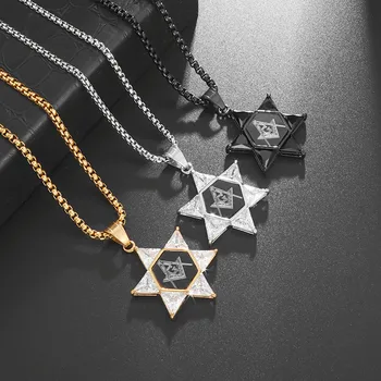 Retro Punk Stil Hexagon Gravate Masonice Model Cristal Colier Farmec pentru Bărbați și Femei Casual Bijuterii Cadou