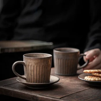 Retro set de ceasca cafea Japoneză ceramică high-end cu farfurie ins vânt handmade creative gresie lapte cana mic dejun