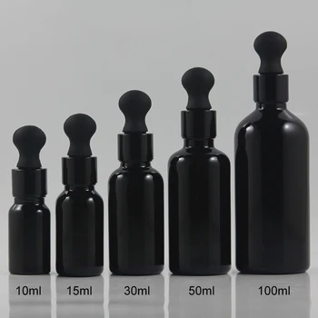 Reîncărcabile Pahar ulei esential de sticla cosmetice 15ml containere cu aluminiu negru dropper