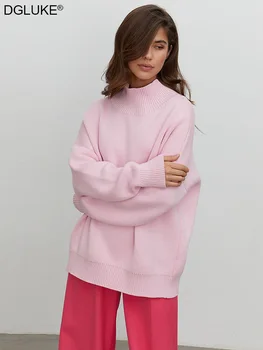 Roz Tricotate Pulover Pulover Supradimensionat Femei De Moda Liber Casual Pulover Femei Toamna Iarna 2022 2023