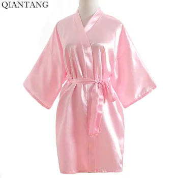 Roz rochii de Mireasa, domnisoara de Onoare Halatul de Vara Femei Faux Kimono de Mătase Mini Baie Halat Yukata camasa de noapte, Pijamale O Mărime