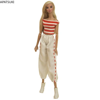 Roșu cu Dungi Papusa de Moda Set Haine pentru Barbie Haine 1/6 Papusi Accesorii Crop Top Pantaloni Pantaloni Jucarii Copii