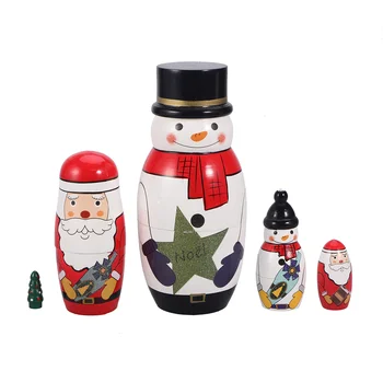 Russiannesting Christmasbabushka Om De Zăpadă Stivuire Woodenkids Jucarii Toy Santaset De Vacanță