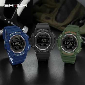 SANDA Sport în aer liber, Ceas Bărbați Multifuncțional 5Bar Impermeabil Curea de PU LED Ceasurile Chrono Ceas Digital Reloj Hombre 2106