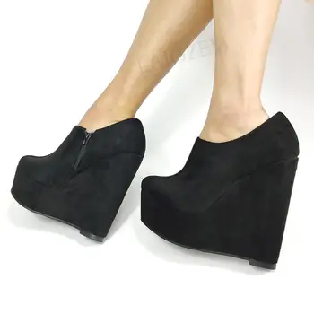 SEIIHEM Femei Glezna Platforma Wedge Boots Fermoar Lateral Tocuri inalte Negru Botine Creșterea Înălțimii de Pantofi de Femeie de Mari Dimensiuni 43 44 50 52