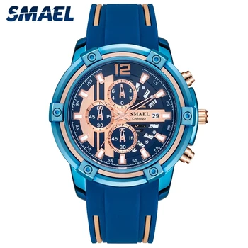 SMAEL Albastru de Lux Cuarț Ceasuri Pentru Barbati 2021 Cronograf Ceas de Moda Sport Bărbați Ceas Cu Curea din Silicon SL-9081