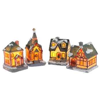 Satul De Crăciun Casa Houseslight Rășină Led-Uri In Miniatura Scena Lightedluminous Mini Stralucitoare Zăpadă Seturi De Ornament Turtă Dulce Decor