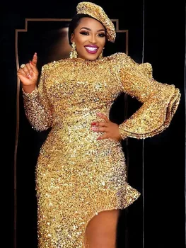 Seara Africa Femei Rochie De Talie Mare Haine Cu Paiete Toamna Anului Nou Solid De Moda Elegant, Chic, Sexy Africane Rochii Vestidos