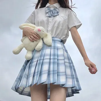 Seifuku Fată Școală Uniformă Fuste Plisate Japoneze Uniforme Școlare Talie Mare Carouri Fusta Sexy JK Uniforme pentru Femei Set Complet