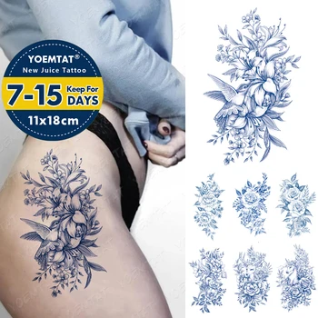 Semi-Permanent Impermeabil Tatuaj Temporar Autocolant Lily Rose Floare Bujor Suc De Durată Cerneală Pe Bază De Plante Tatuaje Body Art Tatuaj Fals