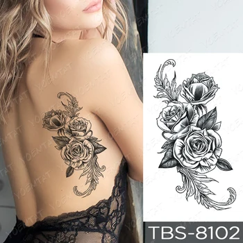 Sexy Tatuaj Temporar Autocolant Spate Braț, Umăr La Umăr Lama Fals Tato Frunză De Trandafir Body Art Bărbați Femei Sclipici Copii Tatu 2021