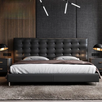 Shengco Viscean pat piele stil minimalist modern Nordic pat de nuntă mare înapoi moale pat dublu 1.8 metri