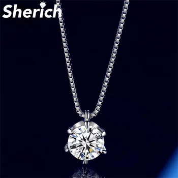 Sherich 2022 Noi 1ct Rotund Moissanite Diamant S925 Argint Moda Simplu Chopin Lanț Colier Pandantiv pentru Femei Bijuterii