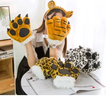 Simulare Tigru, Leopard Laba Pluș Mănuși Coada, Bentita cu Dungi Pufos Animal Umplute Jucării pentru Copii Fata de Cadou Cosplay elemente de Recuzită de Joc