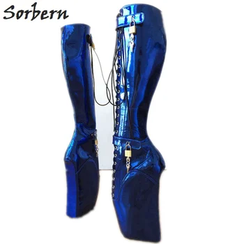 Sorbern De Balet Albastru Pană Cizme Genunchi Ridicat De Femei De Moda Cizme De Calitate Superioară Tocuri Platforma Plus Dimensiune Pantofi Gotic Cizme De Bdsm