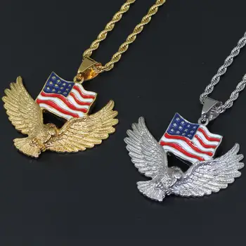 Steagul American Eagle Colier Bijuterii de Aur de Culoare Argintie din Otel Inoxidabil Hawk Animal Charm Pandantiv Pentru Barbati 24inch Lanț de Frânghie