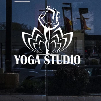 Studio De Yoga Autocolante De Perete Fereastra Semn Pentru Afaceri Vinil Decal Yoga Decalcomanii De Floare De Lotus Autocolant