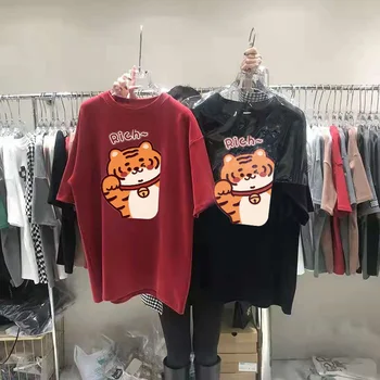 Supradimensionat tricou Îngroșa în interiorul de păr maneca scurta femei iau qiu dong liber șantiere mari mâneci scurte tigru haine de culoare roșie
