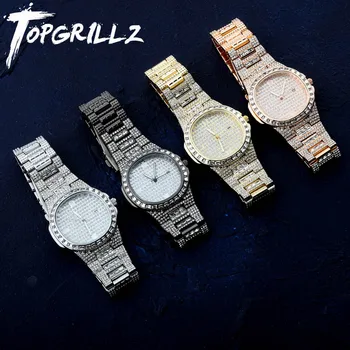 TOPGRILLZ Iced Out Ceas de Cuarț de Culoare de Aur de Argint de Culoare Micro pavate Hip Hop Personalitate din Oțel Inoxidabil Ceas