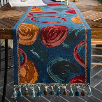 Tabelul Runner de Lux cu Fir de bumbac vopsit Jacquard American Colorate Cerc cu Ciucure Pavilion Decor Acasă de Cafea Mese Toamna Alergatori de Masă