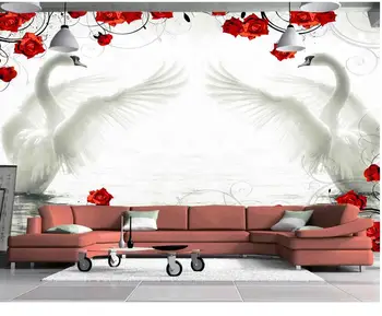 Tapet flori picturi murale Swan trandafiri rosii tapet 3d Eurpean minimalist dormitor, cameră de zi cu TV fondul