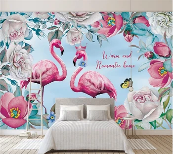 Tapet personalizat 3d murală papier peint Nordic ins cuplu flamingo fundal gazete de perete decor acasă papel de parede tapet 3d
