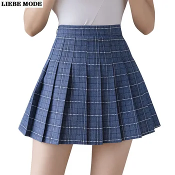 Teen Fată Harajuku Scurt O Linie Fusta Tenis Femei Sexy Carouri Cutat Uniformă Școlară Mini Kawaii Fuste Cu Talie Înaltă Jupe Femme