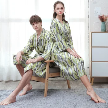 Toamna Halat De Baie Sexy Kimono De Mătase Halat De Pijamale De Moda Cuplu Satin Halat De Acasă Haine Rochie De Noapte