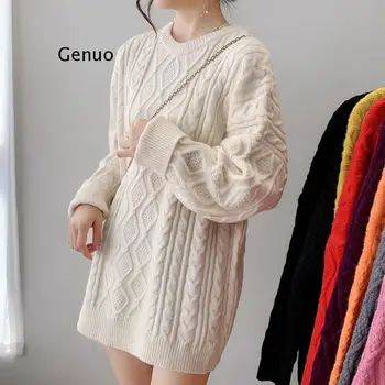 Toamna Iarna Femei Pulover Tricotat Supradimensionat La Modă Stil Coreean Monofazate Tricotaje, Pulovere Topuri