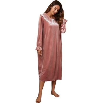 Toamna Iarna Nou Stil Doamnelor Mâneci Lungi Dantelă Lung Minunat Printesa camasa de noapte, Halat de baie Pijamale Satin FGRT1