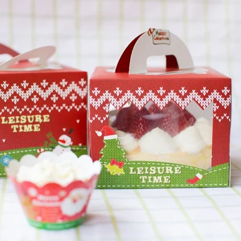 Transport gratuit Crăciun seria 6 inch cutie de tort desert cutii transparente geam gros de greu hârtie albă tăvi de partid cadou favoruri