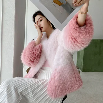 Treptată de Culoare Haină de Blană de Vulpe pentru Femei de Iarnă 2022 Nou coreean Dulce Scurte Rotund Gat Vrac blana Complet Real de Înaltă Calitate Jachete de Blană