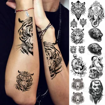 Tribal Tigru Animal de Tatuaje Temporare Pentru Barbati Femei Adulte de Elefant Lup Busola Autocolant Tatuaj Fals DIY Impermeabil Tatuaj pe Antebraț