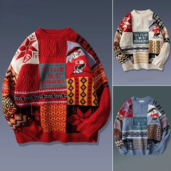 Tricotaje pentru Bărbați Roșu de Anul Nou Crăciun Pulover Vrac Student de Iarnă Pulover Vintage Inactiv Stil Cuplu Haina Tricou Femei Mens Haina