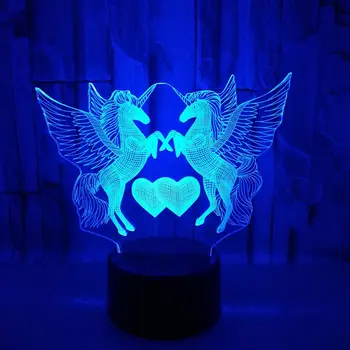 Unicorn Inima 3D LED Lumina de Noapte Unicornio Petrecere Desene animate Lampă 7 Schimbare de Culoare Dormitor pentru Copii Alături de Dormit de Iluminat Cadou Copil