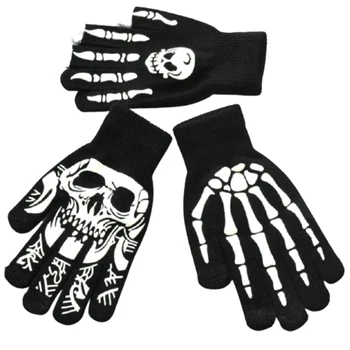 Unisex Pentru Adulti Halloween, Schelet, Craniu Jumătate Degetul Mănuși De Strălucire În Întuneric Degete Se Întind De Iarnă Tricotate Plin Deget Mănuși