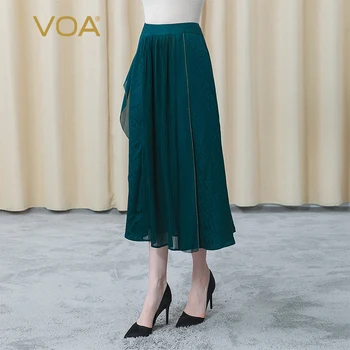 VOA 100% Matase Jacquard Păun Verde Ori Asimetrice Mozaic Design de Talie Naturale Vrac Femeie de Moda Fusta de Vară 2021 CE90
