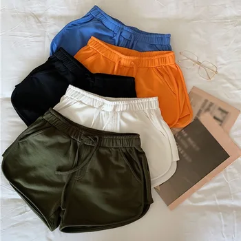 Vara Noi Femeile Elastic Talie Pantaloni Scurți Culoare Solidă Largi Picior Liber Casual Pantaloni Scurți De Înaltă Talie, Cu Buzunare