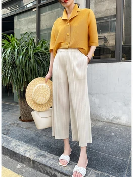Vara Primavara Toamna Femei Casual Elegant Doamnelor Miyake Designer Liber Drept Pantaloni Cutat Talie Mare Pantaloni În Stoc