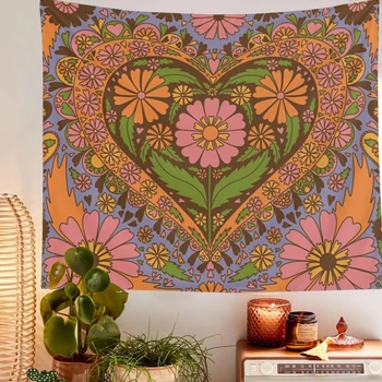 Vintage Nordic psihedelice agățat tesatura de fundal wall90S Inima Floral de Perete pătură tapiserie dormitor agățat de perete Floral